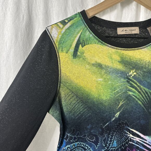 I.E. Relaxed Petites Y2K Paisley Boho Semi-Sheer Stretch Top Womens Size PM - Picture 4 of 7